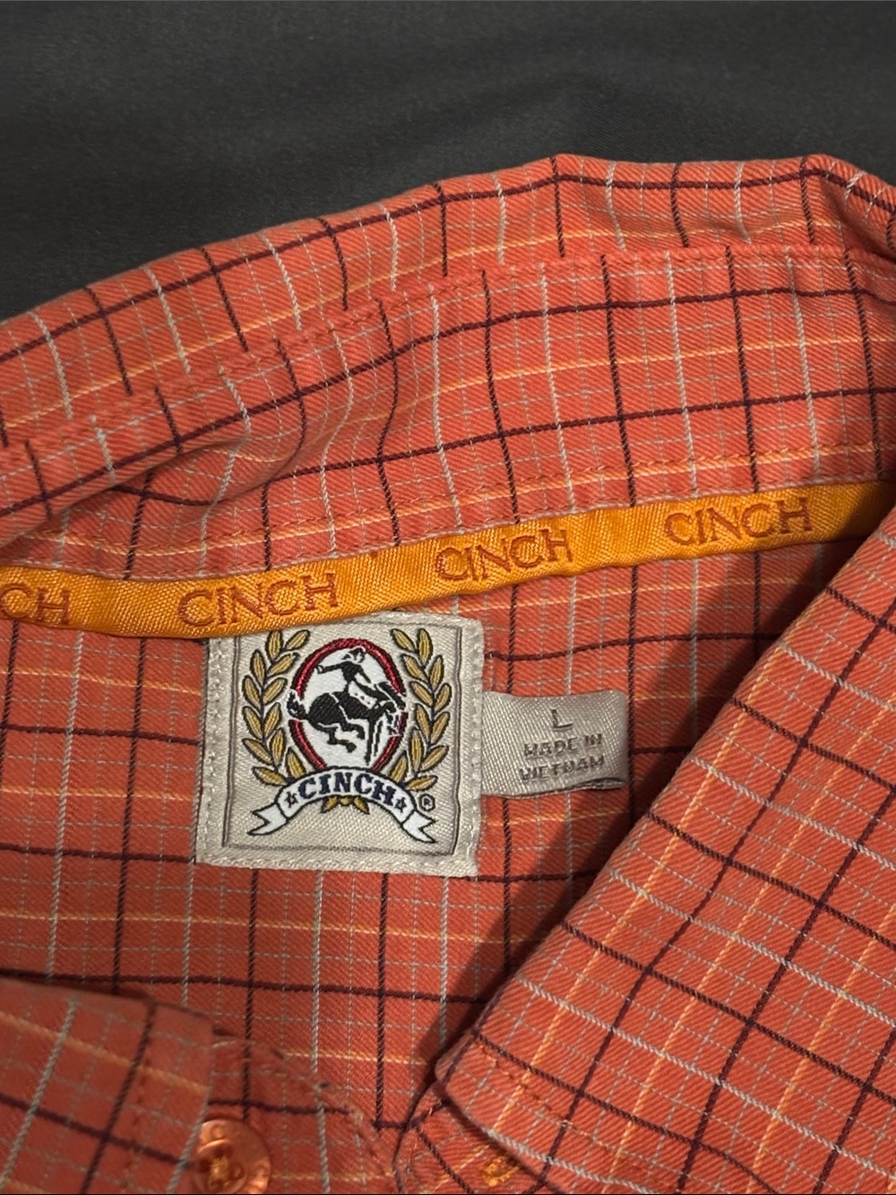 Cinch Orange Plaid Long-Sleeve Button-Down Shirt - Picture 2 of 4